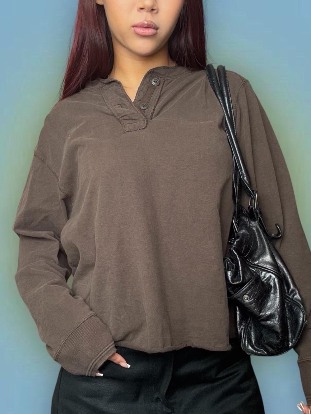 urban pipeline Brown Henley Pullover Sweatshirt
